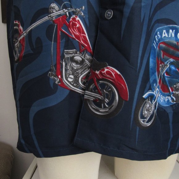 Choppers Urban Coast Men's Shirt Button Up Blue Motorcycle Graphics Size XL - Picture 6 of 9